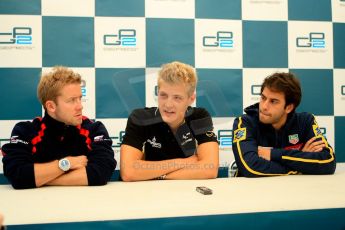 World © Octane Photographic Ltd. GP2 British GP, Silverstone, Friday 28th June 2013. Qualifying press conference. Marcus Ericsson - DAMS, Sam Bird - Russian Time, Felipe Nasr - Carlin. Digital Ref :