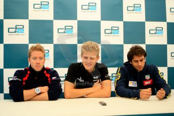 World © Octane Photographic Ltd. GP2 British GP, Silverstone, Friday 28th June 2013. Qualifying press conference. Marcus Ericsson - DAMS, Sam Bird - Russian Time, Felipe Nasr - Carlin. Digital Ref :