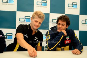 World © Octane Photographic Ltd. GP2 British GP, Silverstone, Friday 28th June 2013. Qualifying press conference. Marcus Ericsson - DAMS, Felipe Nasr - Carlin. Digital Ref :