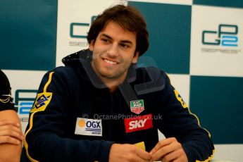 World © Octane Photographic Ltd. GP2 British GP, Silverstone, Friday 28th June 2013. Qualifying press conference. Marcus Ericsson - DAMS, Felipe Nasr - Carlin. Digital Ref :