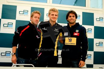 World © Octane Photographic Ltd. GP2 British GP, Silverstone, Friday 28th June 2013. Qualifying press conference. Marcus Ericsson - DAMS, Sam Bird - Russian Time, Felipe Nasr - Carlin. Digital Ref :