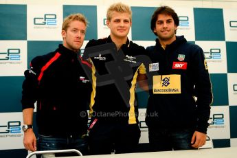 World © Octane Photographic Ltd. GP2 British GP, Silverstone, Friday 28th June 2013. Qualifying press conference. Marcus Ericsson - DAMS, Sam Bird - Russian Time, Felipe Nasr - Carlin. Digital Ref :