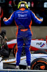 World © Octane Photographic Ltd./Chris Enion. GP2 British GP, Silverstone, Sunday 30th June 2013. Race 2 winner Jon Lancaster - Hilmer Motorsport celebrates in Parc Ferme. Digital Ref : 0732ce1d9521