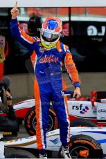 World © Octane Photographic Ltd./Chris Enion. GP2 British GP, Silverstone, Sunday 30th June 2013. Race 2 winner Jon Lancaster - Hilmer Motorsport celebrates in Parc Ferme. Digital Ref : 0732ce1d9531