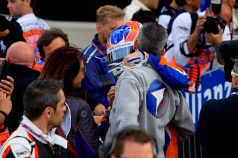 World © Octane Photographic Ltd./Chris Enion. GP2 British GP, Silverstone, Sunday 30th June 2013. Race 2 winner Jon Lancaster - Hilmer Motorsport celebrates in Parc Ferme. Digital Ref : 0732ce1d9535