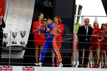 World © Octane Photographic Ltd./Chris Enion. GP2 British GP, Silverstone, Sunday 30th June 2013. Race 2 winner Jon Lancaster - Hilmer Motorsport walks onto the podium. Digital Ref : 0732ce1d9555