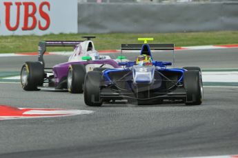 World © Octane Photographic Ltd. GP3 Qualifying - Saturday 11th May 2013 Dallara GP3/13 - Circuit de Catalunya. Carlin – Nick Yelloly and Status Grand Prix – Josh Webster. Digital ref : 0669cb1d0356