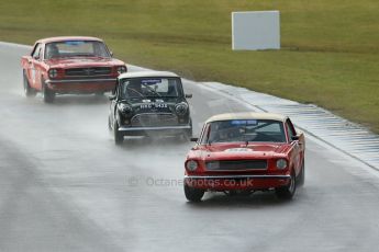 World © Octane Photographic Ltd. Donington Park 80th Anniversary Meeting (March 1933 – March 2013). HSCC/HRSR ByBx Historic Touring Car Championship. Richard Dutton – Ford Mustang, Roger Godfrey – Austin Cooper S and Warren Briggs – Ford Mustang. Digital Ref : 0592lw1d6620