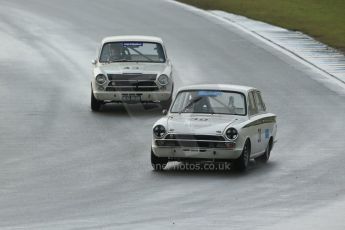 World © Octane Photographic Ltd. Donington Park 80th Anniversary Meeting (March 1933 – March 2013). HSCC/HRSR ByBx Historic Touring Car Championship. Nick Ledger – Ford Lotus Cortina and James Clark – Ford Lotus Cortina. Digital Ref : 0592lw1d6628