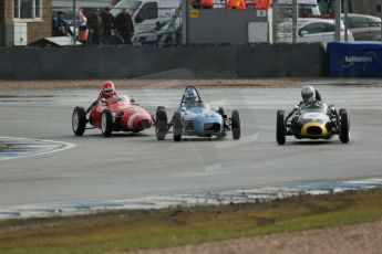 World © Octane Photographic Ltd. Donington Park 80th Anniversary Meeting (March 1933 – March 2013). HSCC/FJHRA Historic Formula Junior Championship – Race A Front Engine. Mark Woodhouse – Elva 100, Gordon Russell – Gemini Mk2 and Keith Roach – Gemini Mk2. Digital Ref : 0593lw1d6748