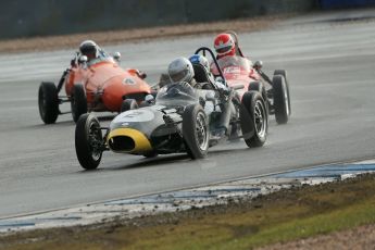 World © Octane Photographic Ltd. Donington Park 80th Anniversary Meeting (March 1933 – March 2013). HSCC/FJHRA Historic Formula Junior Championship – Race A Front Engine. Mark Woodhouse – Elva 100, Gordon Russell – Gemini Mk2, Keith Roach – Gemini Mk2 and Derek Walker – Terrier MkIV. Digital Ref : 0593lw1d6754