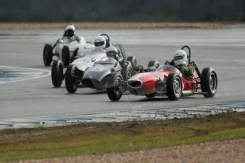 World © Octane Photographic Ltd. Donington Park 80th Anniversary Meeting (March 1933 – March 2013). HSCC/FJHRA Historic Formula Junior Championship – Race A Front Engine. David Brand – BMC Mk1, Jon Gross – Envoy Mk1, Roger Dexter – Elva 100 and Anthony Smith – Elva 100. Digital Ref : 0593lw1d6758
