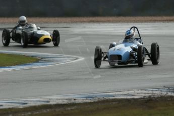 World © Octane Photographic Ltd. Donington Park 80th Anniversary Meeting (March 1933 – March 2013). HSCC/FJHRA Historic Formula Junior Championship – Race A Front Engine. Stuart Roach – Alexis Mk2 and Mark Woodhouse – Elva 100. Digital Ref : 0593lw1d6783