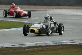 World © Octane Photographic Ltd. Donington Park 80th Anniversary Meeting (March 1933 – March 2013). HSCC/FJHRA Historic Formula Junior Championship – Race A Front Engine. Mark Woodhouse – Elva 100 and Crispian Besley – Elva 100. Digital Ref : 0593lw1d6787