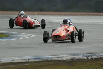 World © Octane Photographic Ltd. Donington Park 80th Anniversary Meeting (March 1933 – March 2013). HSCC/FJHRA Historic Formula Junior Championship – Race A Front Engine. Derek Walker – Terrier MkIV and Richard Ellingworth – Gemini Mk2. Digital Ref : 0593lw1d6794