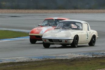 World © Octane Photographic Ltd. Donington Park 80th Anniversary Meeting (March 1933 – March 2013). HSCC Historic Road Sports Championship supported by Witchampton Garage (Inc. Class B2 Guards Trophy). Peter Shaw – Lotus Elan S1 and Larry Kennedy – Lotus Elan S4. Digital Ref : 0594lw1d6866