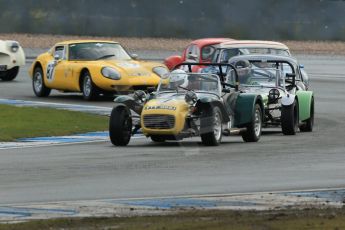 World © Octane Photographic Ltd. Donington Park 80th Anniversary Meeting (March 1933 – March 2013). HSCC Historic Road Sports Championship supported by Witchampton Garage (Inc. Class B2 Guards Trophy). Simon Haughton's Lotus 7 and Jonathan Stringer's Lotus 7 Series 2 leads the pack through Redgate. Digital Ref : 0594lw1d6871