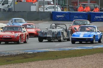 World © Octane Photographic Ltd. Donington Park 80th Anniversary Meeting (March 1933 – March 2013). HSCC Historic Road Sports Championship supported by Witchampton Garage (Inc. Class B2 Guards Trophy). Ian Burford – MG Lenham Le mans Coupe, Robert Rowe – Lotus Elan S3, Roddie Feilden – Morgan Plus 8 and Patrick Ward-Booth – Ginetta G4. Digital Ref : 0594lw1d6873