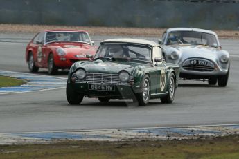 World © Octane Photographic Ltd. Donington Park 80th Anniversary Meeting (March 1933 – March 2013). HSCC Historic Road Sports Championship supported by Witchampton Garage (Inc. Class B2 Guards Trophy). Andy Somerville - Triumph TR4, Samuel Thomas – AC Aceca and Ian Burford – MG Lenham Le Mans Coupe. Digital Ref : 0594lw1d6916