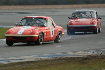 World © Octane Photographic Ltd. Donington Park 80th Anniversary Meeting (March 1933 – March 2013). HSCC Historic Road Sports Championship supported by Witchampton Garage (Inc. Class B2 Guards Trophy). Larry Kennedy – Lotus Elan S4 and Frazer Gibney – Lotus Elan S1. Digital Ref : 0594lw1d6939
