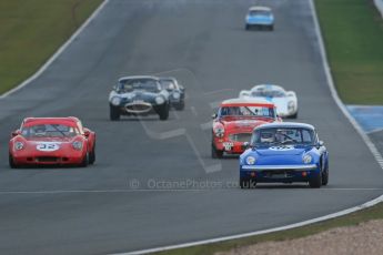 World © Octane Photographic Ltd. Donington Park 80th Anniversary Meeting (March 1933 – March 2013). HSCC Guards Trophy Car Championship supported by Dunlop Tyres. Paul Tooms – Lotus Elan, Charles Allison – Chevron B8 and Denis Welch – Austin Healey 3000. Digital Ref : 0597lw1d7516