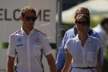 World © Octane Photographic Ltd. F1 Hungarian GP - Hungaroring, Saturday 27th July 2013 - Paddock. Vodafone McLaren Mercedes - Jenson Button and Jessica Mitchibata. Digital Ref : 0762lw1d2878