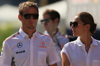 World © Octane Photographic Ltd. F1 Hungarian GP - Hungaroring, Saturday 27th July 2013 - Paddock. Vodafone McLaren Mercedes - Jenson Button and Jessica Mitchibata. Digital Ref : 0762lw1d2884