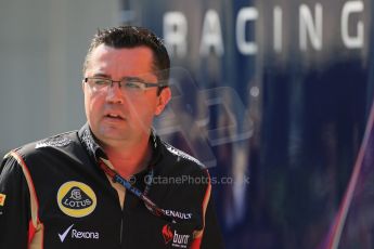 World © Octane Photographic Ltd. F1 Hungarian GP - Hungaroring, Saturday 27th July 2013 - Paddock. Lotus F1 Team - Eric Boullier. Digital Ref : 0762lw1d2981