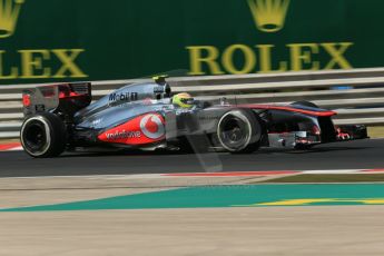 World © Octane Photographic Ltd. F1 Hungarian GP - Hungaroring. Friday 26th July 2013. F1 Practice 1. Vodafone McLaren Mercedes MP4/28 - Sergio Perez . Digital Ref : 0758lw1d1092