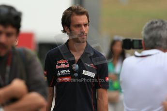 World © Octane Photographic Ltd. F1 Hungarian GP - Hungaroring. Thursday Paddock. 25th July 2013. Scuderia Toro Rosso STR8 - Jean-Eric Vergne. Digital Ref : 0756lw1d0339