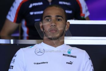 World © Octane Photographic Ltd. F1 Hungarian GP - Hungaroring. Thursday Press Conference. 25th July 2013. Mercedes AMG Petronas F1 W04 – Lewis Hamilton. Digital Ref : 0756lw1d0385