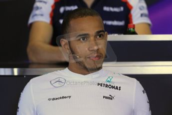 World © Octane Photographic Ltd. F1 Hungarian GP - Hungaroring. Thursday Press Conference. 25th July 2013. Mercedes AMG Petronas F1 W04 – Lewis Hamilton. Digital Ref : 0756lw1d0647