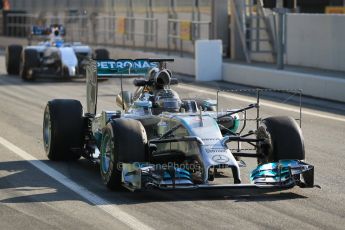 World © Octane Photographic Ltd. Wednesday 14th May 2014. Circuit de Catalunya - Spain - Formula 1 In-Season testing. Mercedes AMG Petronas F1 W05 Hybrid with megaphone exhaust - Nico Rosberg. Digital Ref:
