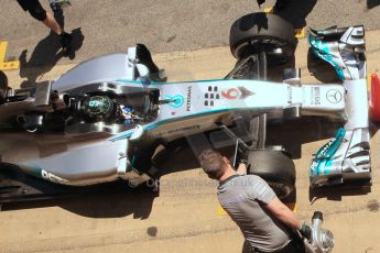 World © Octane Photographic Ltd. Wednesday 14th May 2014. Circuit de Catalunya - Spain - Formula 1 In-Season testing. Mercedes AMG Petronas F1 W05 Hybrid without megaphone exhaust - Nico Rosberg. Digital Ref: