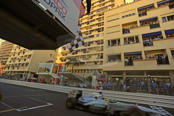 World © Octane Photographic Ltd. F1 Monaco GP, Monte Carlo - Sunday 26th May - Finish Line. Mercedes AMG Petronas F1 W04 - Nico Rosberg crosses the line and takes the chequered flag for victory!! Digital Ref : 0712lw1d1847