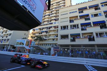 World © Octane Photographic Ltd. F1 Monaco GP, Monte Carlo - Sunday 26th May - Finish Line. Infiniti Red Bull Racing RB9 - Sebastian Vettel crosses the line for 2nd. Digital Ref : 0712lw1d1859