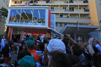 World © Octane Photographic Ltd. F1 Monaco GP, Monte Carlo - Sunday 26th May - Podium and celebrations. Nico Rosberg of Mercedes AMG Petronas starts his victory celebrations. Digital Ref : 0712lw1d2019