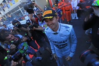 World © Octane Photographic Ltd. F1 Monaco GP, Monte Carlo - Sunday 26th May - Podium and celebrations. Mercedes AMG Petronas' Nico Rosberg celebrates after his lights to flag victory. Digital Ref : 0712lw1d2168