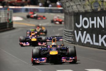 World © Octane Photographic Ltd. F1 Monaco GP, Monte Carlo - Sunday 26th May - Race green flag lap. Infiniti Red Bull Racing RB9 - Sebastian Vettel and Mark Webber. Digital Ref : 0711lw1d0738