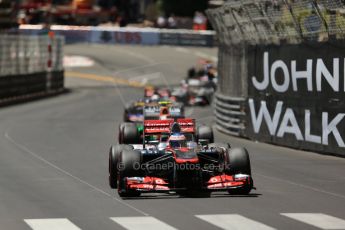 World © Octane Photographic Ltd. F1 Monaco GP, Monte Carlo - Sunday 26th May - Race. Vodafone McLaren Mercedes MP4/28 - Jenson Button and Sahara Force India VJM06 - Adrian Sutil. Digital Ref : 0711lw1d1246