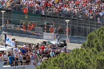 World © Octane Photographic Ltd. F1 Monaco GP, Monte Carlo - Sunday 26th May - Race. Mercedes AMG Petronas F1 W04 - Lewis Hamilton powers past the crowds and yachts. Digital Ref : 0711lw1d1492