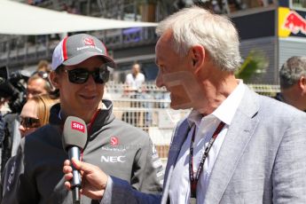 World © Octane Photographic Ltd. F1 Monaco GP, Monte Carlo - Sunday 26th May - Race. Sauber F1 Team - Esteban Gutierrez talks to SRF (Swiss broadcaster). Digital Ref : 0711lw7d9758