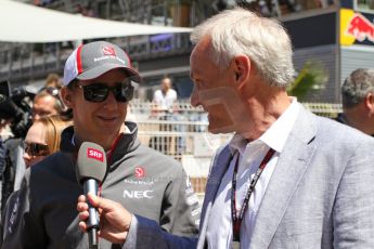 World © Octane Photographic Ltd. F1 Monaco GP, Monte Carlo - Sunday 26th May - Race. Sauber F1 Team - Esteban Gutierrez talks to SRF (Swiss broadcaster). Digital Ref : 0711lw7d9758
