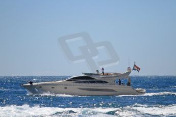World © Octane Photographic Ltd. The "Riva 70 Dolce Vita" yacht on approach to the harbour. Digital Ref : 07137d3056