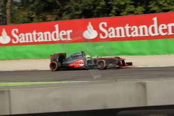 World © Octane Photographic Ltd. F1 Italian GP - Monza, Saturday 7th September 2013 - Practice 3. Vodafone McLaren Mercedes MP4/28 - Sergio Perez . Digital Ref :