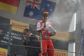 World © Octane Photographic Ltd. F1 Italian GP - Monza, Sunday 8th September 2013 - Podium. Scuderia Ferrari F138 - Fernando Alonso celebrates. Digital Ref :