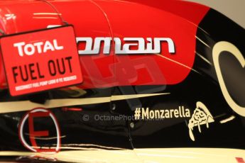 World © Octane Photographic Ltd. F1 Italian GP - Monza, Sunday 8th September 2013 - Race Preparation. Lotus F1 Team E21 no fuel Monzarella- Romain Grosjean. Digital Ref : 0824cb7d6139