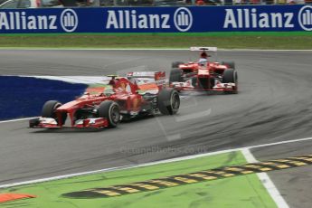 World © Octane Photographic Ltd. F1 Italian GP - Monza, Sunday 8th September 2013 - Race. Scuderia Ferrari F138 - Felipe Massa leads Fernando Alonso. Digital Ref : 0824lw1d6482