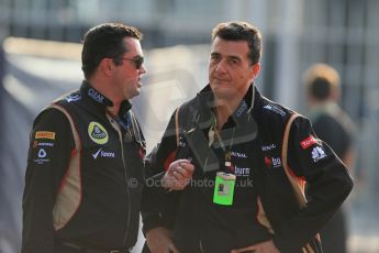 World © Octane Photographic Ltd. F1 Italian GP - Monza, Friday 6th September 2013 - Paddock. Lotus F1 Team E21 - Eric Boullier and Federico Gastaldi - Business Development Director. Digital Ref : 0810lw1d1398