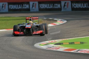 World © Octane Photographic Ltd. F1 Italian GP - Monza, Friday 6th September 2013 - Practice 1. Vodafone McLaren Mercedes MP4/28 - Sergio Perez . Digital Ref : 0811lw1d1679